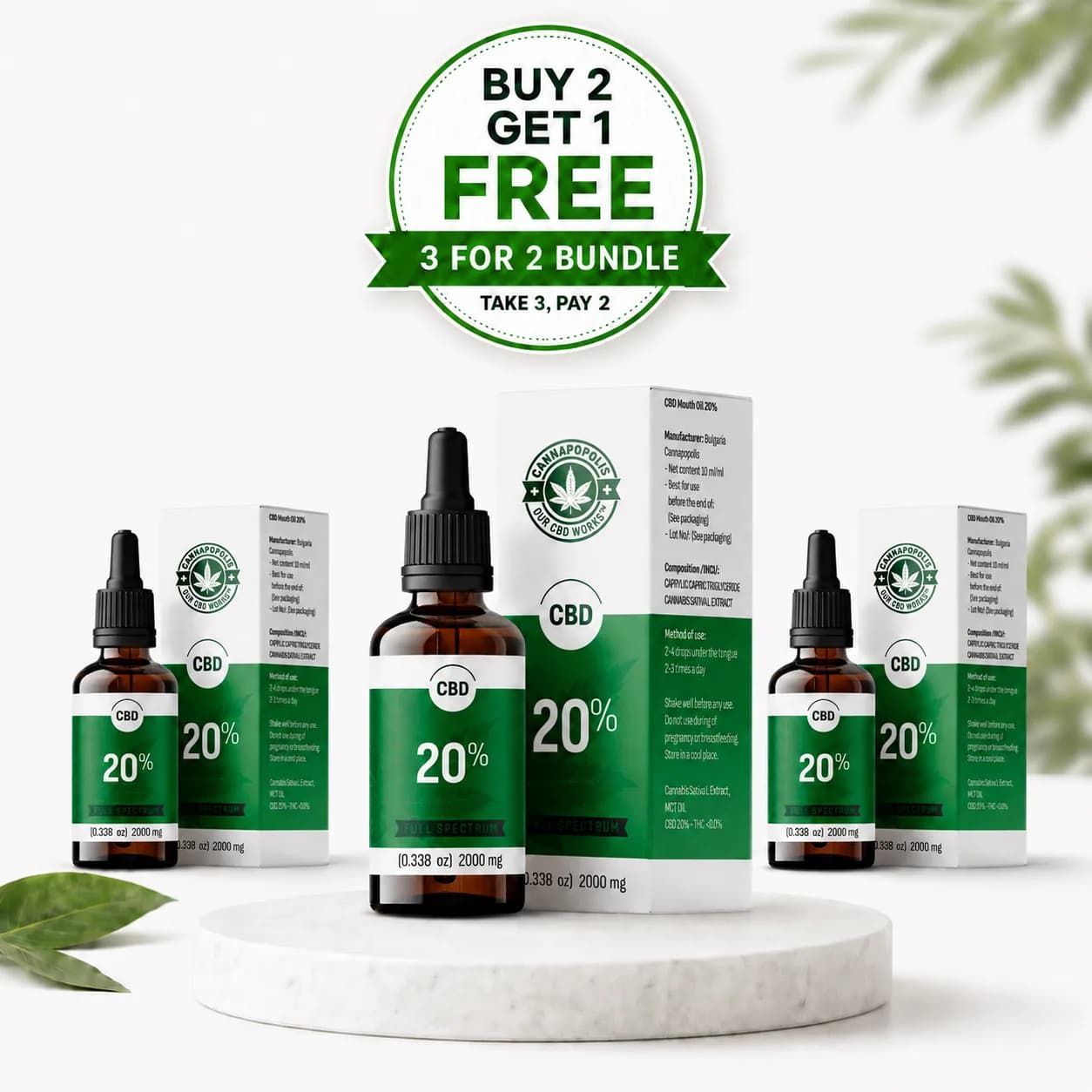 3 darab, 2 ára Cannapopolis CBD olaj 20% Cannapopolis csomag