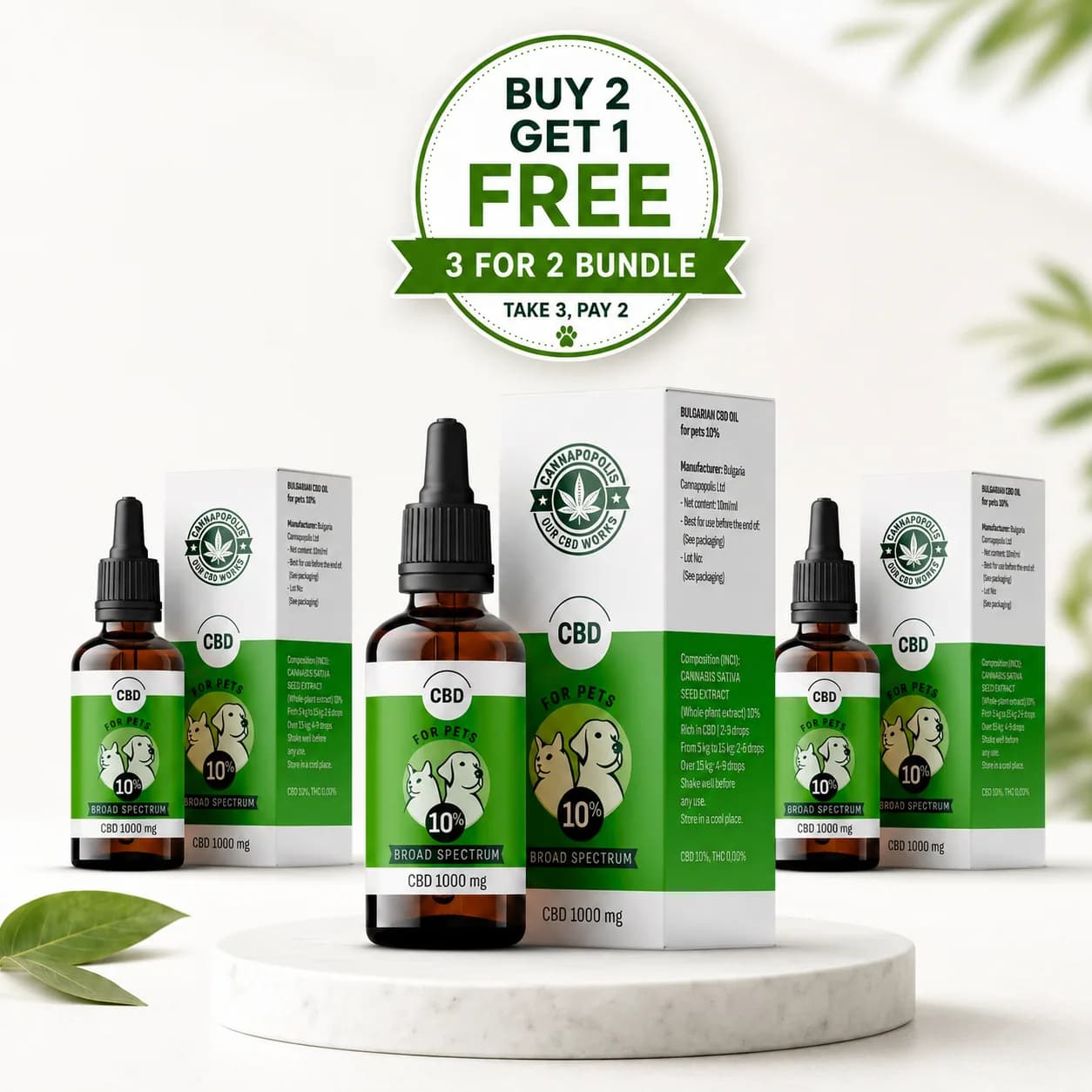 3 darab, 2 ára Cannapopolis CBD olaj 10% kisállatoknak Cannapopolis csomag