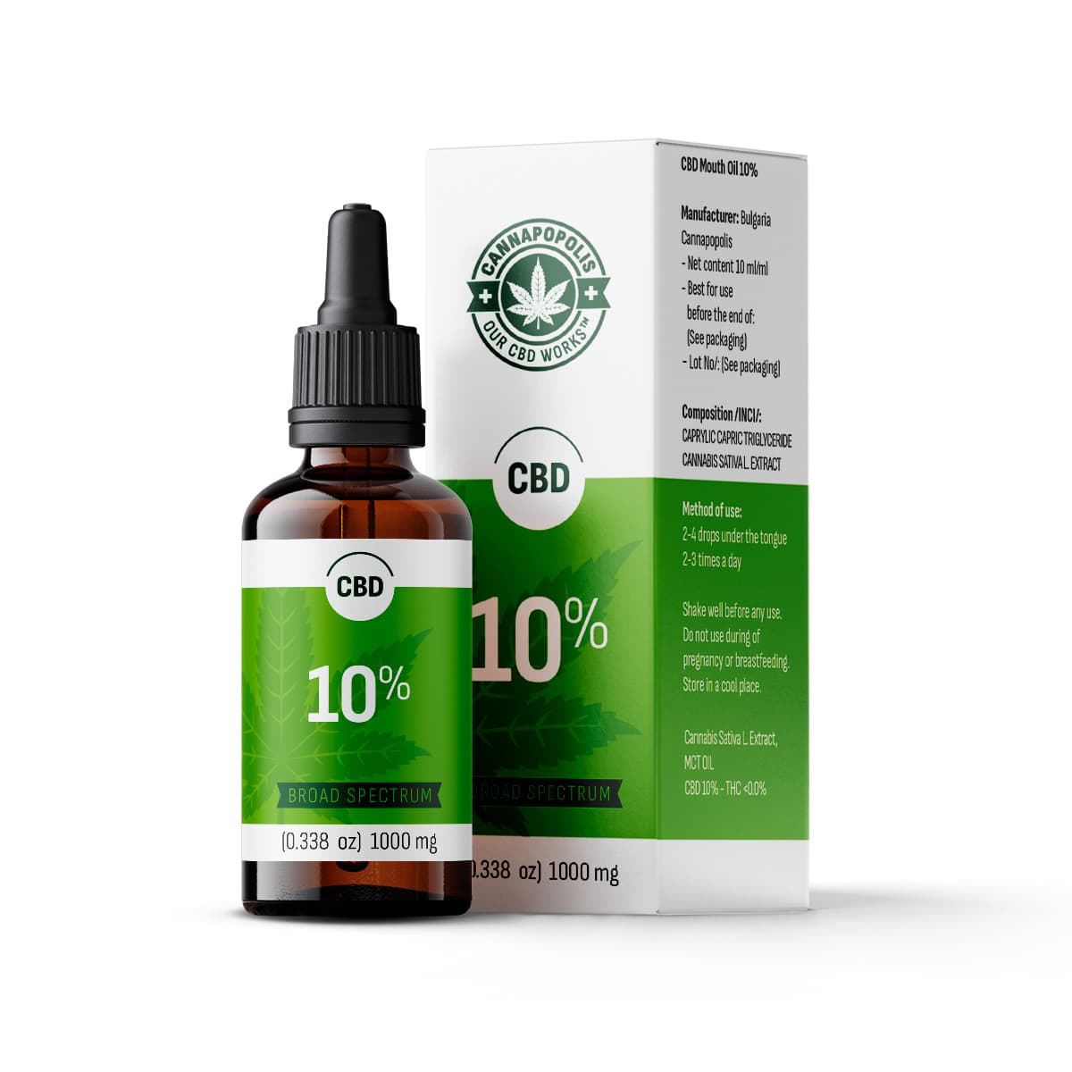 Cannapopolis CBD olaj 10%, 10 ml-es üveg 1000 mg CBD tartalommal