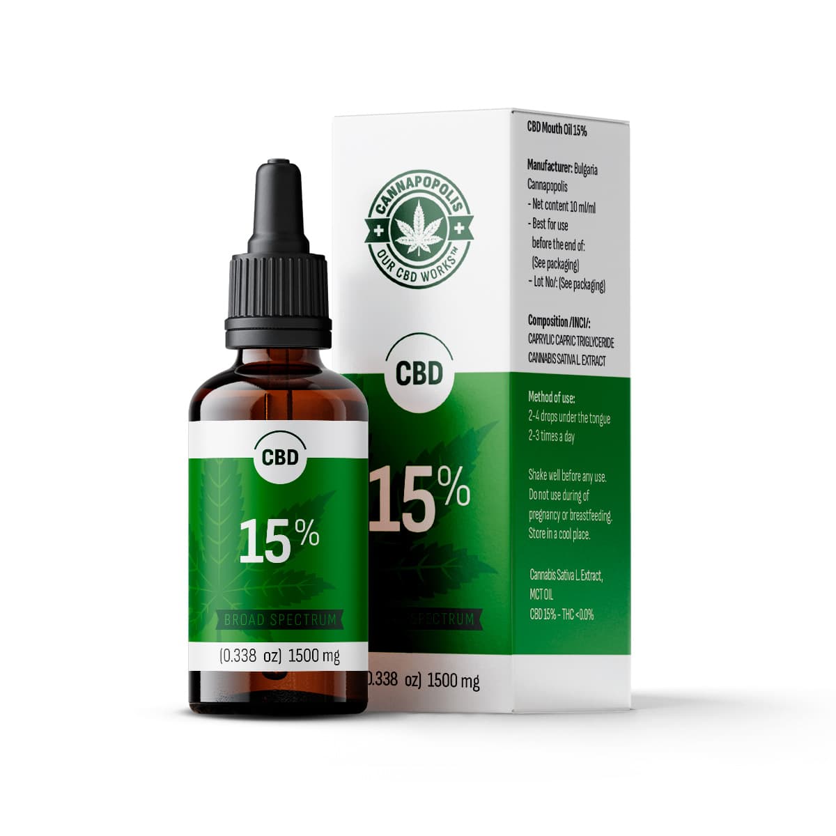 Cannapopolis CBD olaj 15%, 10 ml-es üveg 1500 mg CBD tartalommal