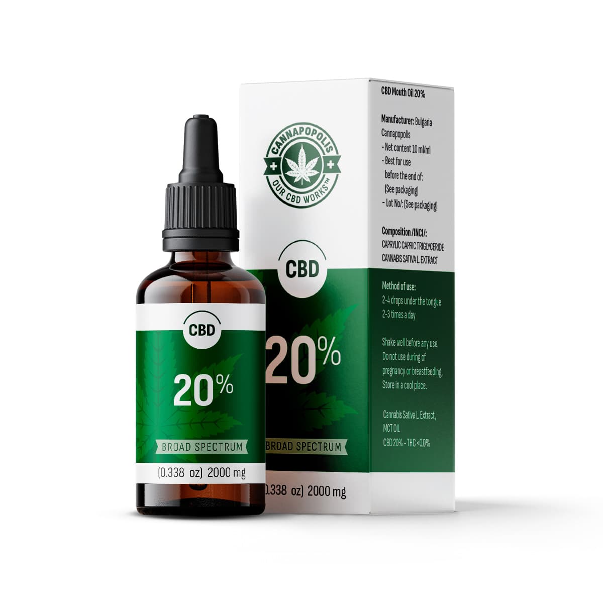 Cannapopolis CBD olaj 20%, 10 ml-es üveg 2000 mg CBD tartalommal