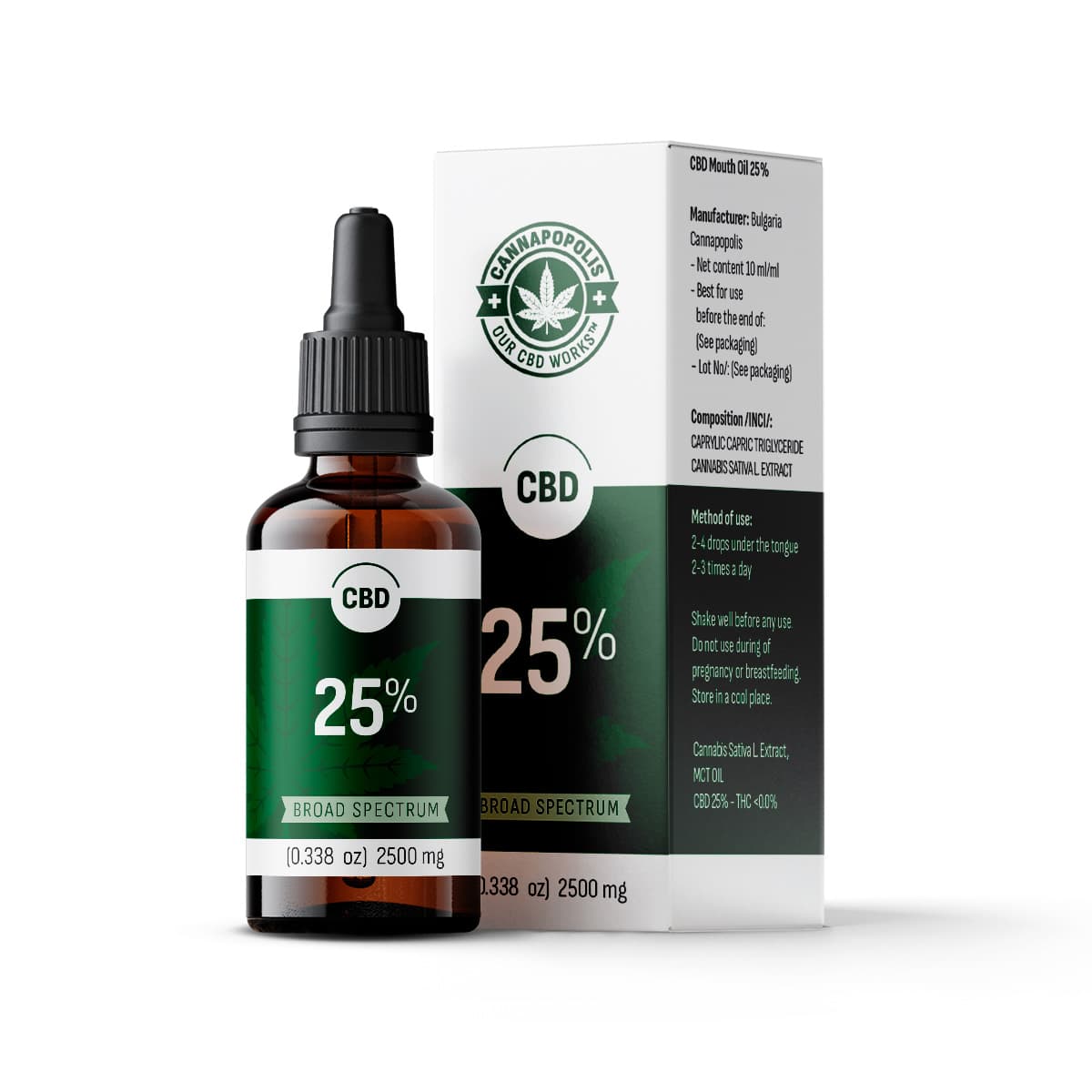 Cannapopolis CBD olaj 25%, 10 ml-es üveg 2500 mg CBD tartalommal