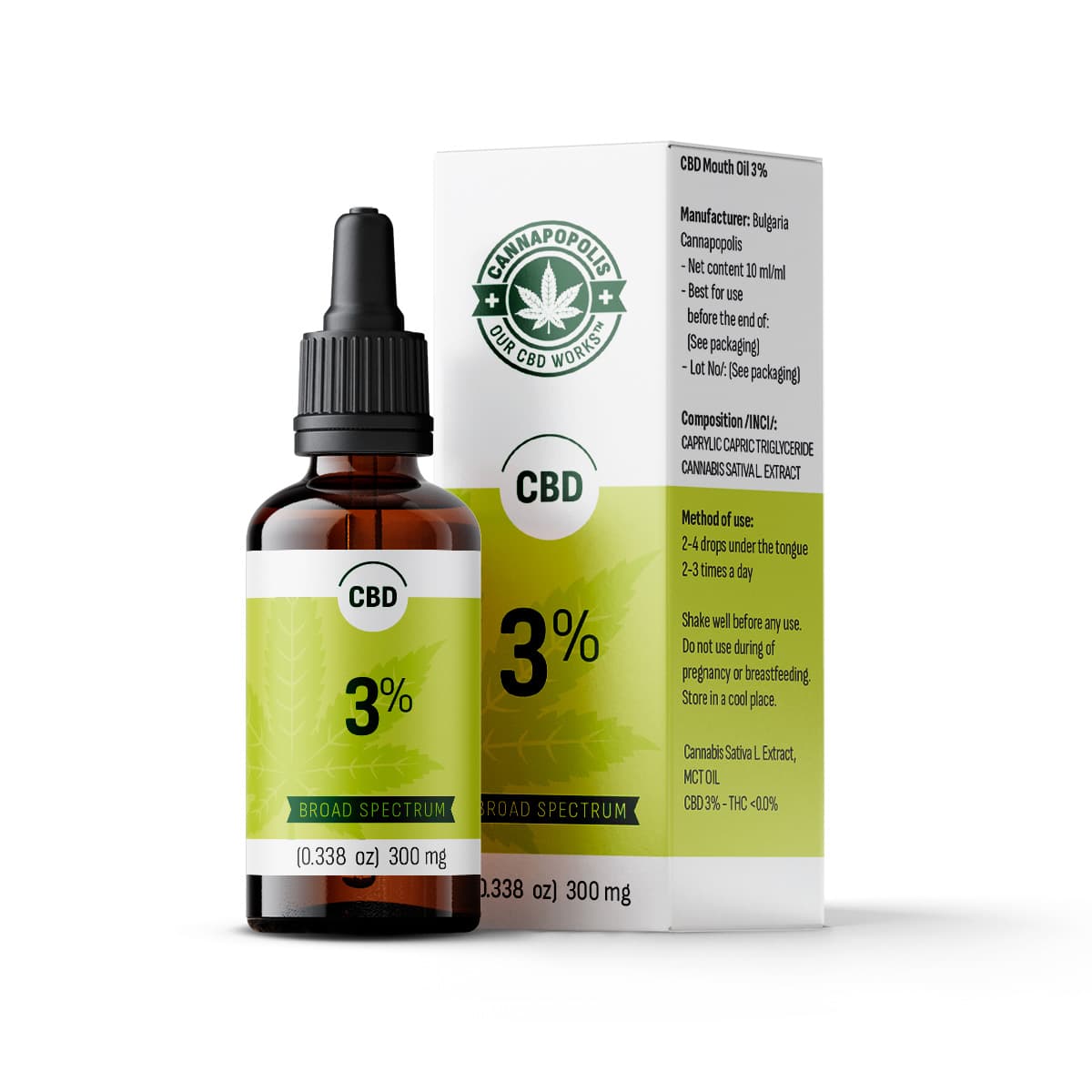 Cannapopolis CBD olaj 3%, 10 ml-es üveg 300 mg CBD tartalommal