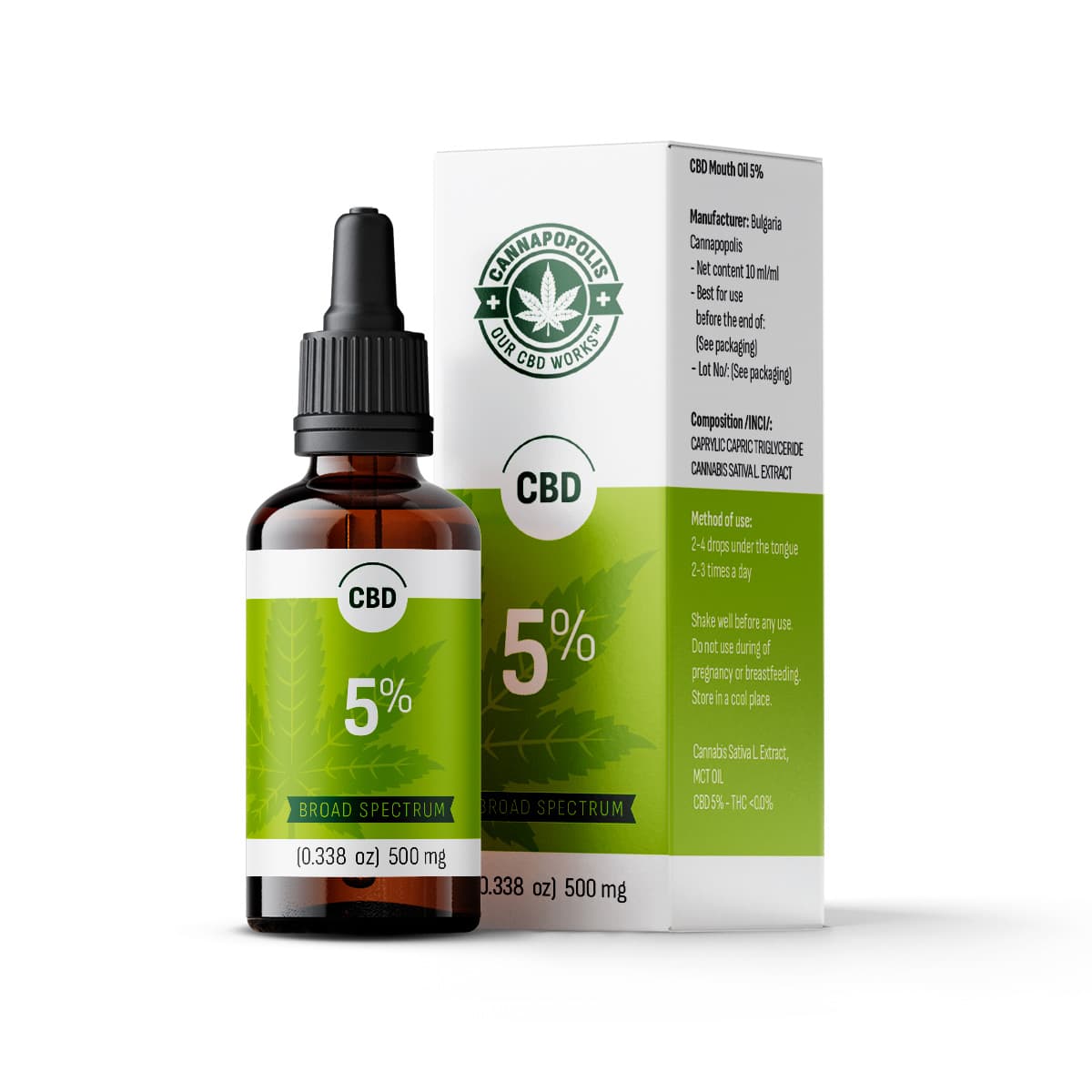Cannapopolis CBD olaj 5%, 10 ml-es üveg 500 mg CBD tartalommal