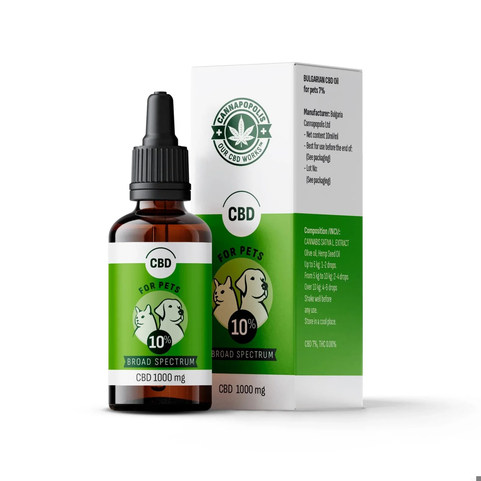 Cannapopolis CBD olaj 10% kisállatoknak, 10 ml-es üveg 1000 mg CBD tartalommal
