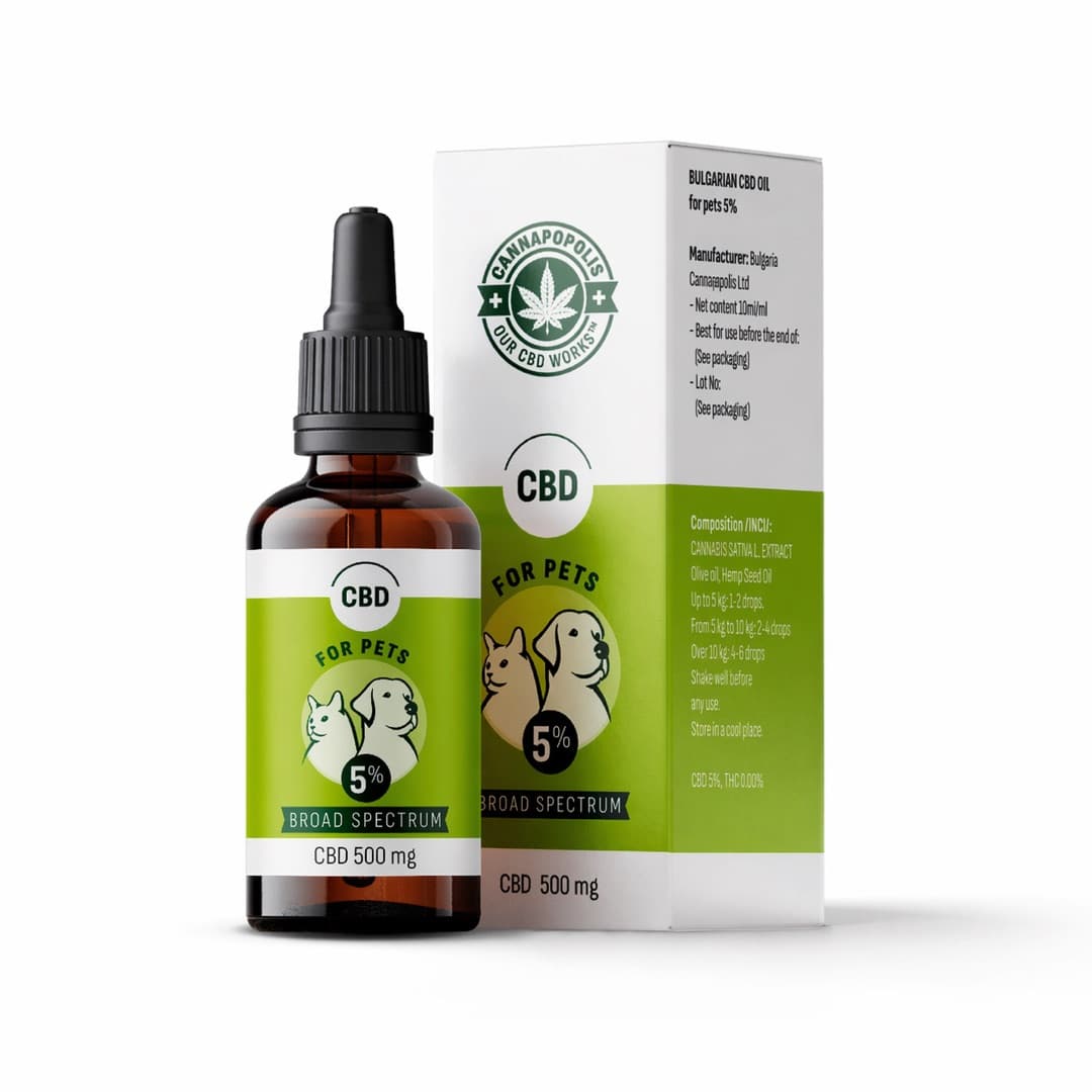 Cannapopolis CBD olaj 5% kisállatoknak, 10 ml-es üveg 500 mg CBD tartalommal